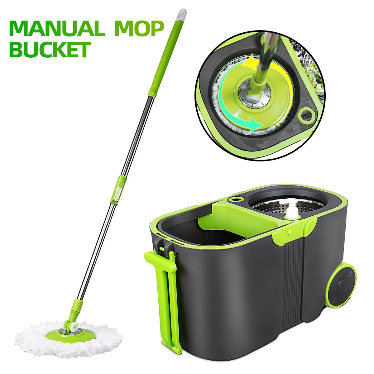 Household Supplies Mopping Household 360° degree spin swivel mop with bucket on wheels and 2