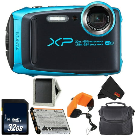 Fujifilm FinePix XP120 Digital Camera (Sky Blue) 600019758 + 16GB SDHC Class 10 Memory Card + FUJI XP RUGGED FLOATING STRAP + MicroFiber Cloth
