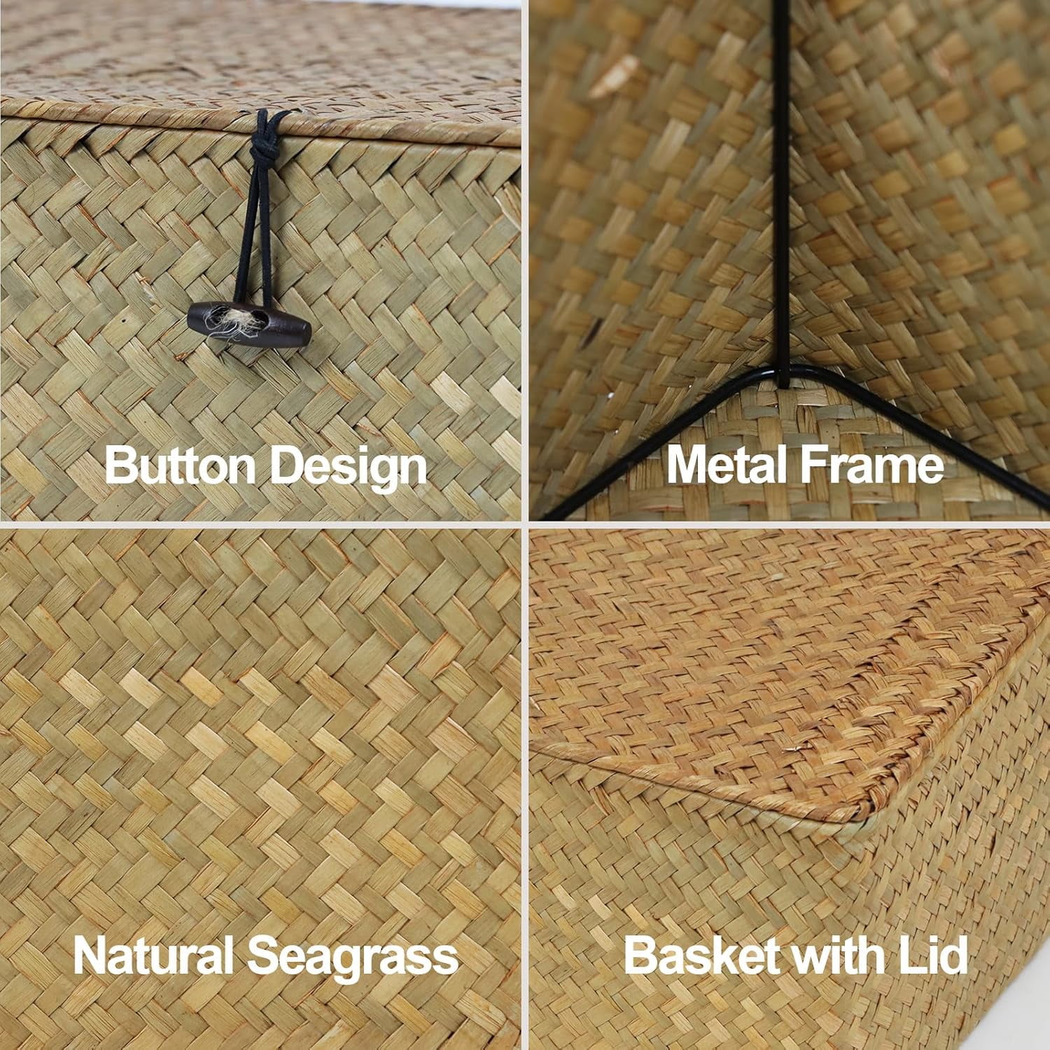 4 Pack Wicker Basket with Lid Storage Basket Decorative Storage Boxes with Lids,Hand-Woven Desktop Basket,Rectangular Household Basket Boxes for Shelf Closet Bedroom, Kitchen, 4 Sizes(Natural)