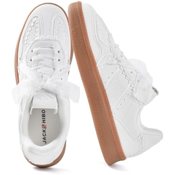 Women's Ribbon Lace-Up Fashion Sneakers Arch Support Walking Shoes