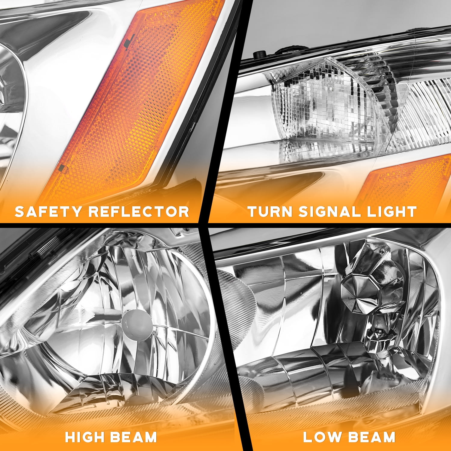 WEELMOTO Headlights for 2003-2007 Honda Accord, 03-07 Accord OE Headlamp Coupe/Sedan Chrome Housing Amber Reflector Left+Right Side 2/4-Door