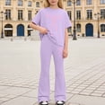 thumbnail image 2 of OSOLU Children Girls Outfits Summer Casual Bow Print Short Sleeve Tees and Long Pants 2 Piece Comfortable Daily Wear Classic Vacation Clothing Sets, 2 of 4