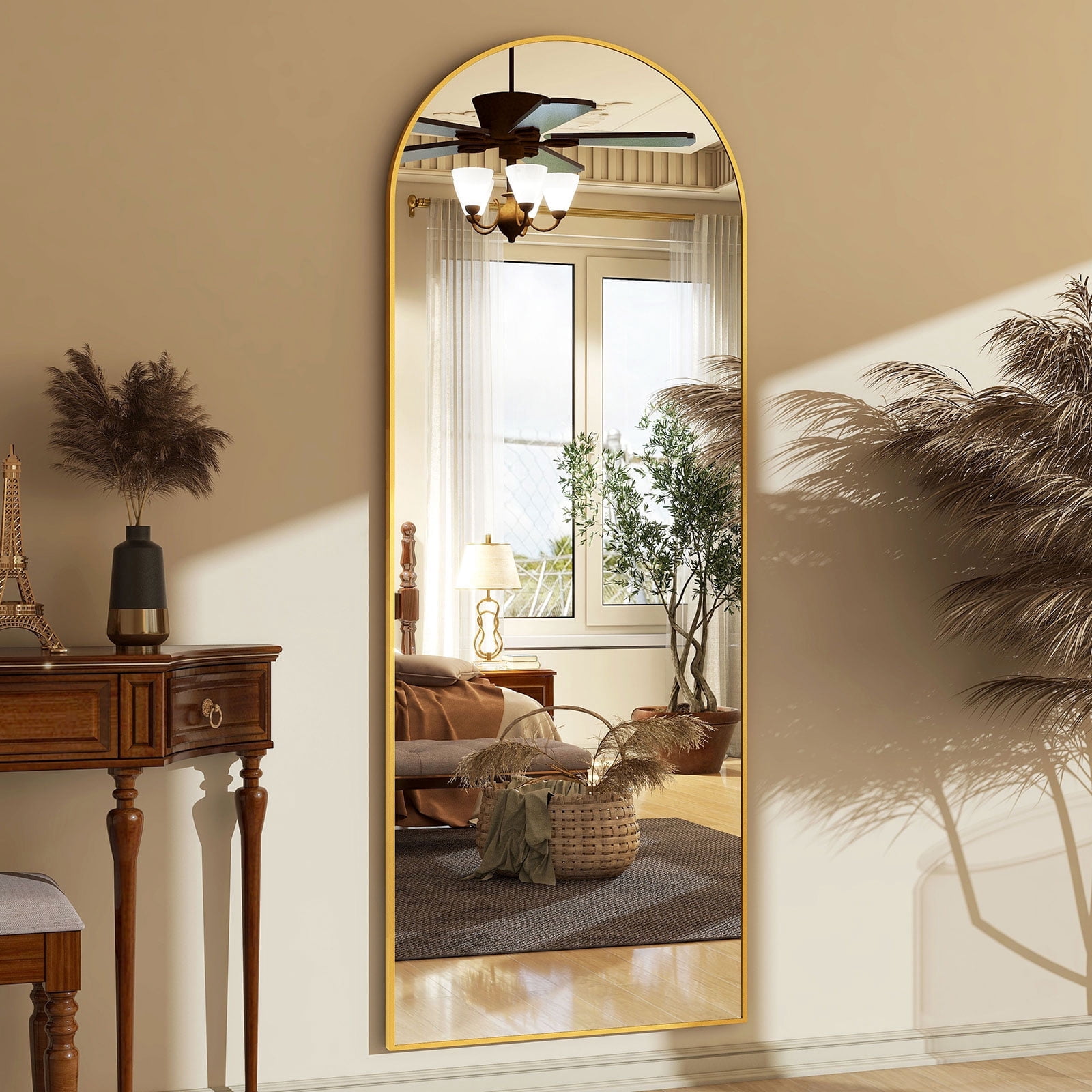 AUROMIR 24"x65" Arched Full Length Mirror Full Body Free Standing Floor Mirror, Black