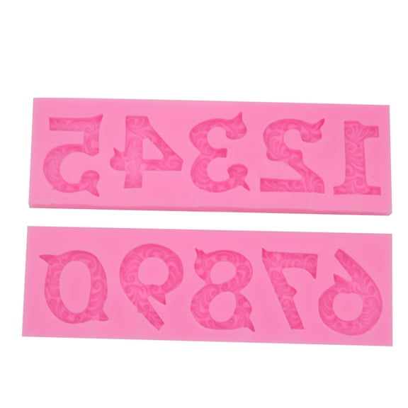 OIUR 2Pcs Silicone Mold Set Non-stick Muffin Fondant Cake Chocolate Mold Heat-resistant 3D Number Shape 0-9 Numbers Embossing Baking Molds