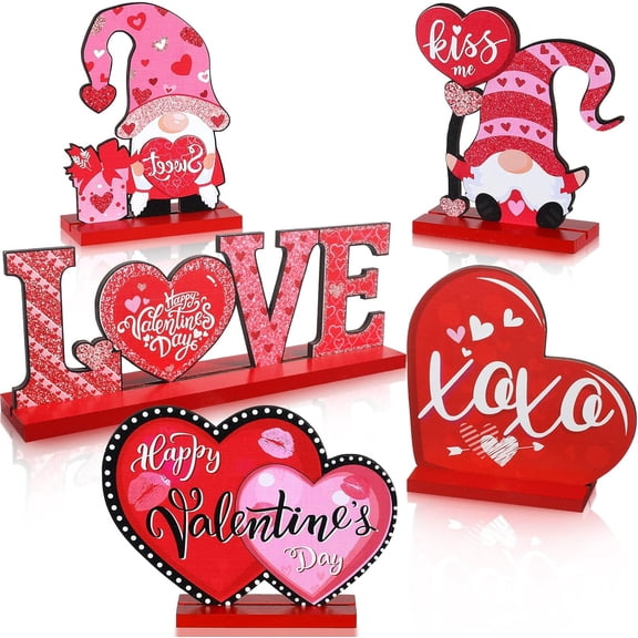 Natonhi 5 pcs Valentine's Day Wooden Table Sign Decoration Sign Romantic Love Heart Shape Home Decor Valentines Day Accessories