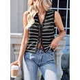 thumbnail image 2 of Women'S 2025 Summer Trendy Crochet Knit V Neck Sleeveless Tie Front Striped Sweater Vests Beach Outfits Black L, 2 of 7