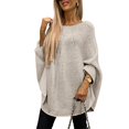 thumbnail image 2 of Women'S Elegant Knitted Cape Sweater Crew Neck Long Sleeve Baggy Tops Fashion Knitted Shawl Sweater Apricot XXL, 2 of 8
