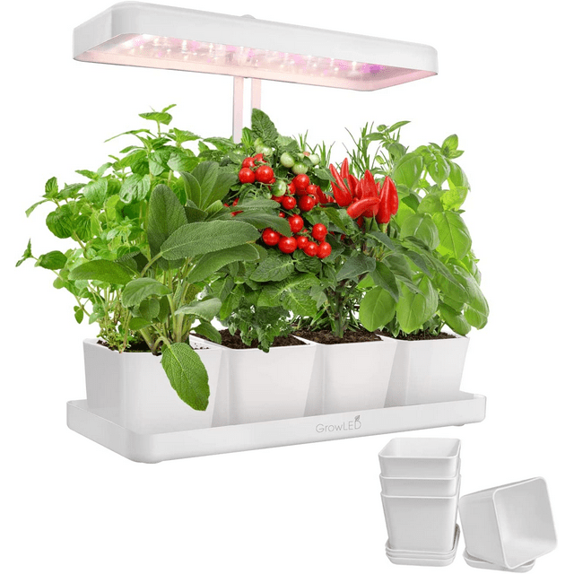 GrowLED Indoor Garden Grow Light Kit, 3.5 inch Plastic Planters with