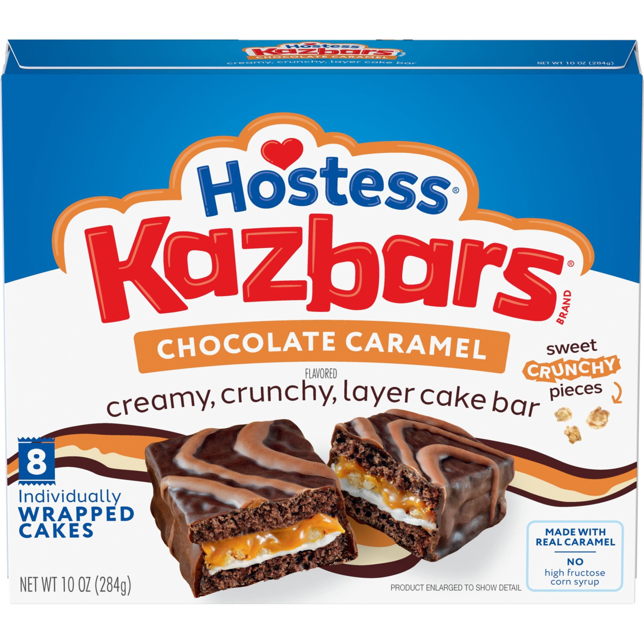 Hostess Kazbars Layer Cake Bars, Chocolate Caramel Flavor, 10 oz Box (8 Count)