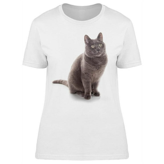 Large Beautiful Gray Cat T-Shirt Women -Image by Shutterstock, Female Large