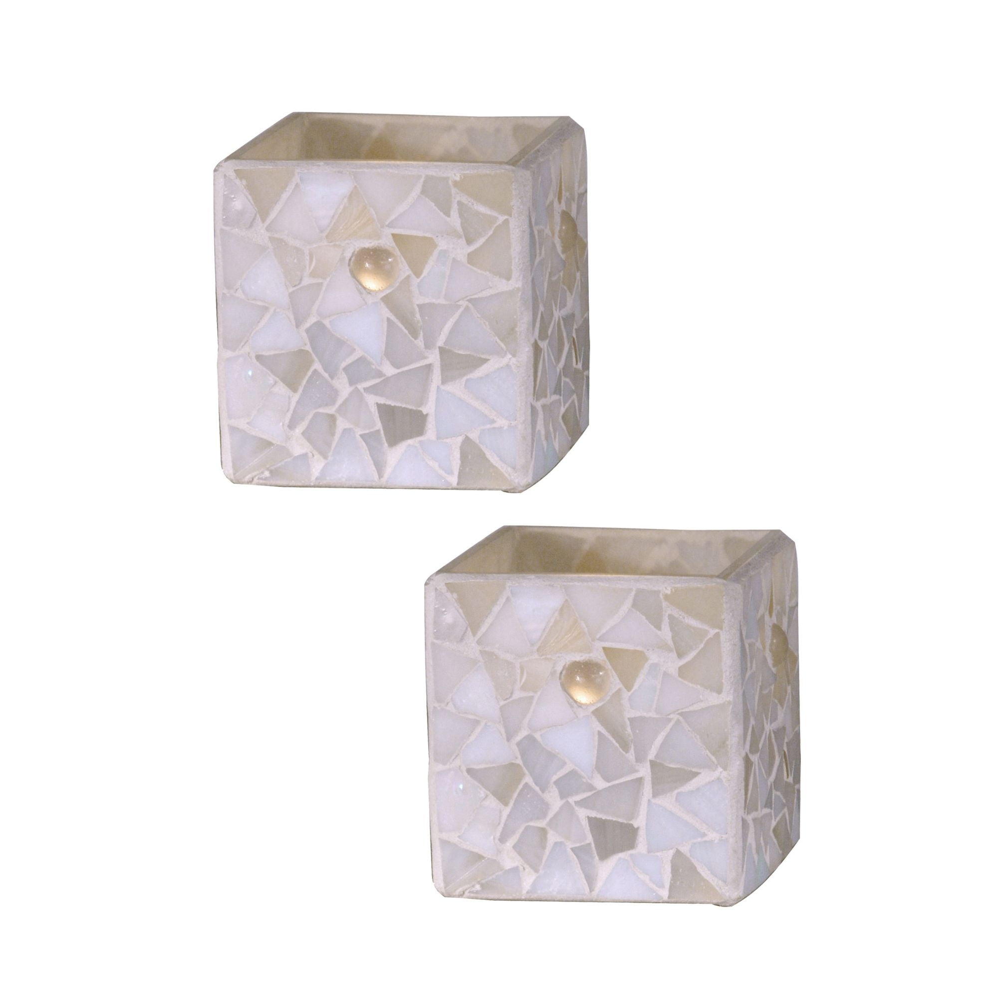 Dale Tiffany 3" x 3" Modern Glass Votive Candle Holders, Beige, 2