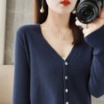 thumbnail image 1 of Cárdigans de manga larga para mujer, prendas de vestir exteriores de punto, suéteres lisos finos para primavera y otoño, prendas de punto con cuello en V, cárdigans de moda coreana 2024, 1 of 3