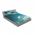 thumbnail image 3 of Sea Animals Bedding Set with Sheet & Covers, Shark and Small Fish Ocean Wilderness Waterscape Wildlife Nature Theme Picture, Printed Bedroom Decor 2 Shams, 4 Sizes, Teal Beige, by Ambesonne, 3 of 3