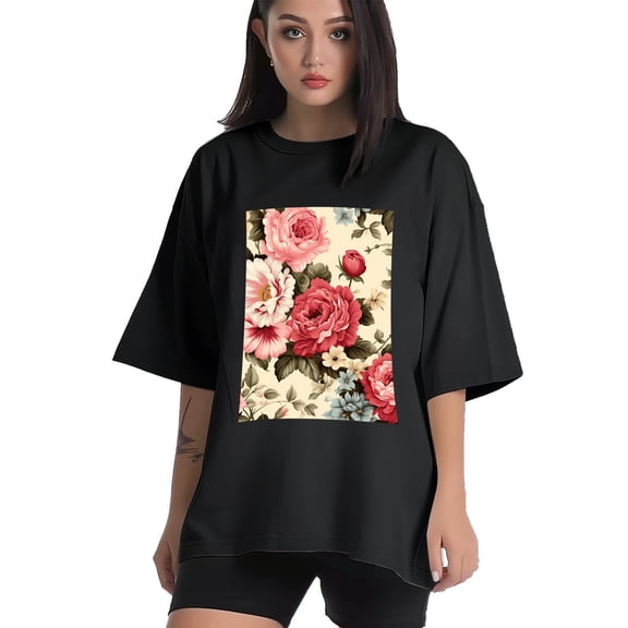 Plus Size Shirt for Women Black Tops for Women Short Sleeves Shirt for Women Flower14 T Shirt Crewneck Shirt for Women XS