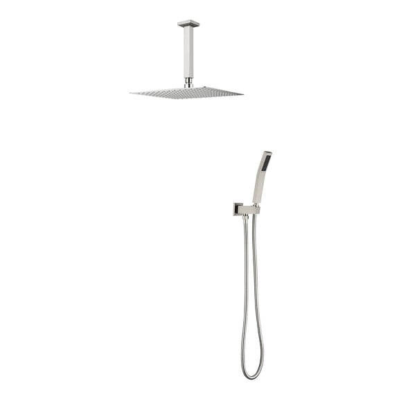 LiviNest 10 Inch Square Rain Shower Head System: Dual Overhead & Handheld Shower Combo - Self-Cleaning Silicone Nozzles & Stainless Steel Construction for Vacation Rental Bathroom Upgrades