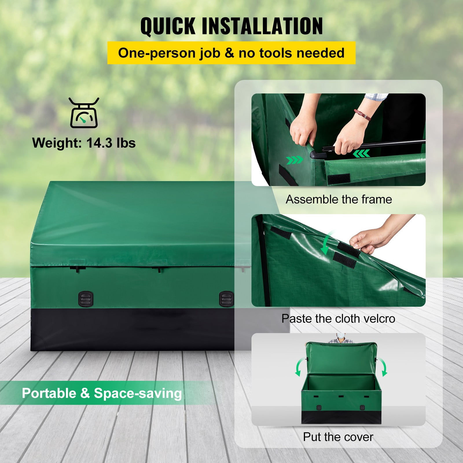 SKYSHALO Outdoor Portable 150 gal Galvanized Poles, PE Tarpaulin Deck Box, Green
