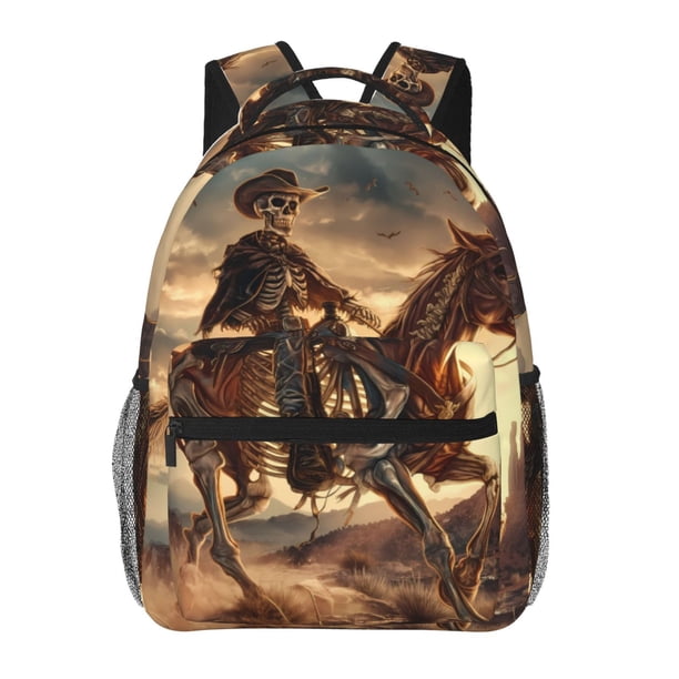 Disketp Western Skeleton Cowboy Horse Mochila Estampada para Hombre y Mujer – Mochila Ligera Clásica con Múltiples Bolsillos para Universidad, Trabajo y Viajes-One Size