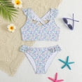 thumbnail image 4 of Girls Fashion Floral Print Two Piece Swimsuit Cute Ruffle Bikini Tankini for Toddler Kids Swimwear Spaghetti Sleeveless Blue 7 Years-8 Years, 4 of 6