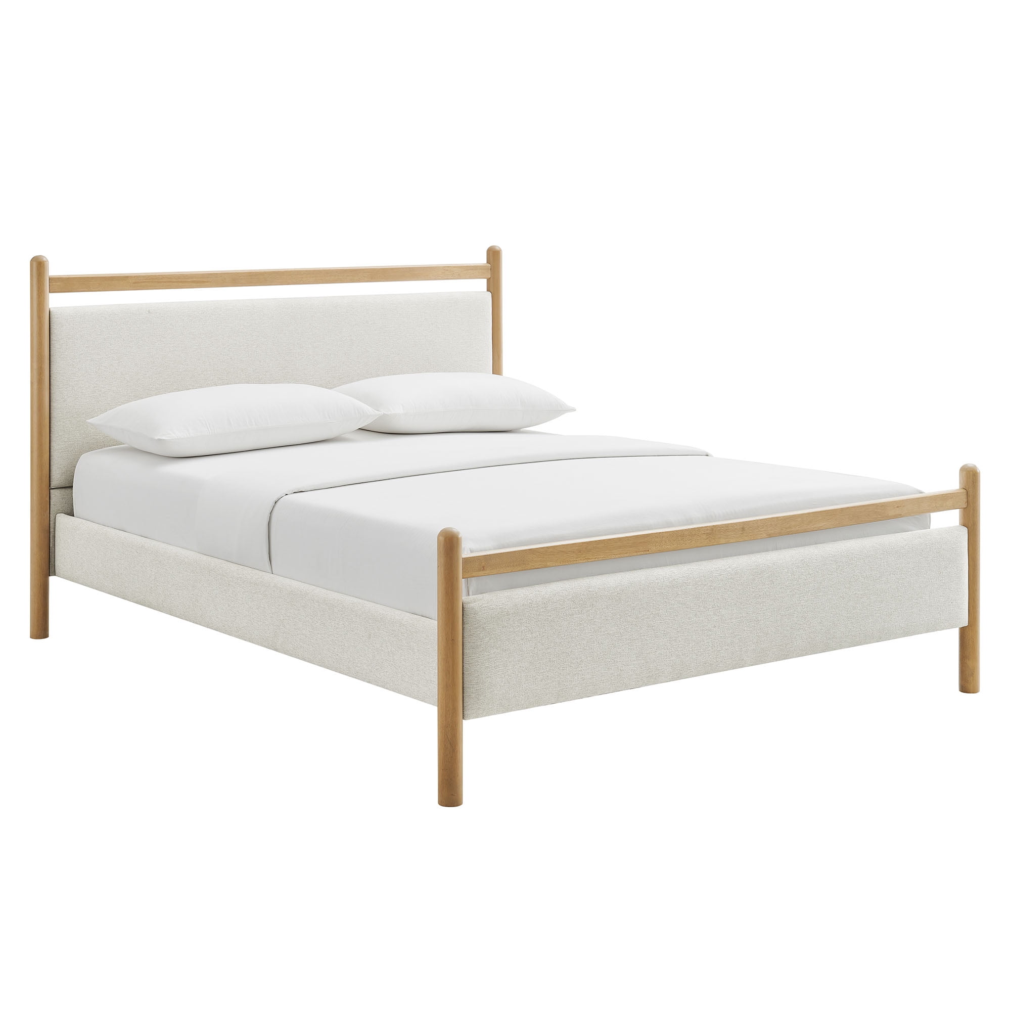 Ginny Queen Size Platform Bed Frame in Light Oak Heathered Ivory