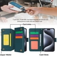 thumbnail image 6 of Allytechgroup Wallet Case for Apple iPhone 15 Pro Max,  Retro [1 Zipper Pocket + 6 Cards Slots] Hand Wrist Shoulder Strap Stand Shockproof iPhone 15 Pro Max Cover Case for Girls Women, Green, 6 of 10
