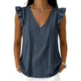 thumbnail image 5 of Women's Summer Tank Blouse Ruffle Sleeve Blouses Flowy Shirts Tunic Top Relaxed Fit Camisole Pullover Shirts Plus Size Shirts Loose Fit Cami Y2K Cute Tops V Neck Boho Shirts, 5 of 5