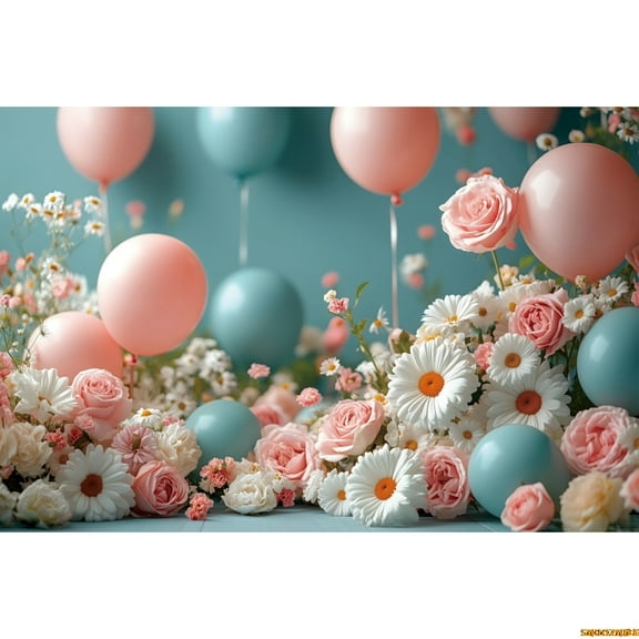 Daisy Flowers Balloon Photography Background Wall Portrait Backdrop Pink Kids Birthday Cake Smash Party r