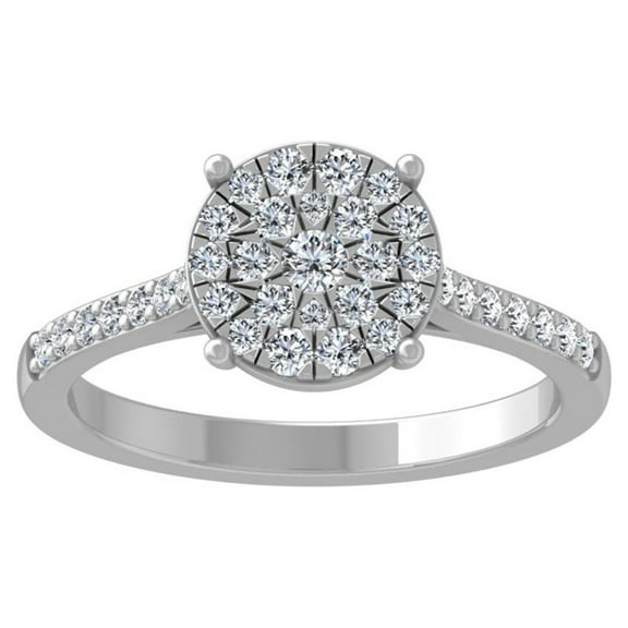 Araiya Fine Jewelry 10K White Gold Round-shape Lab Grown Diamond Cluster Engagement Ring ( 1/2 cttw, D-F Color, VS Clarity) Size 10