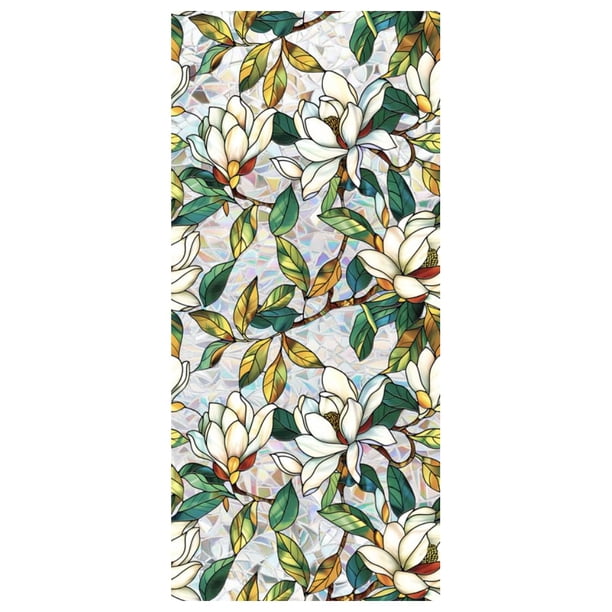 Película de privacidad para ventanas JOONOR, vitral retro con flores