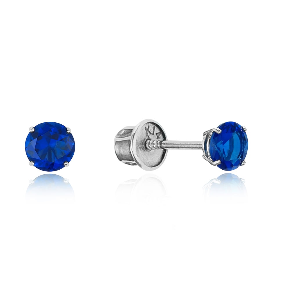 14k White Gold 3mm September Round Basket Cubic Zirconia Children Screwback Baby Girls Earrings