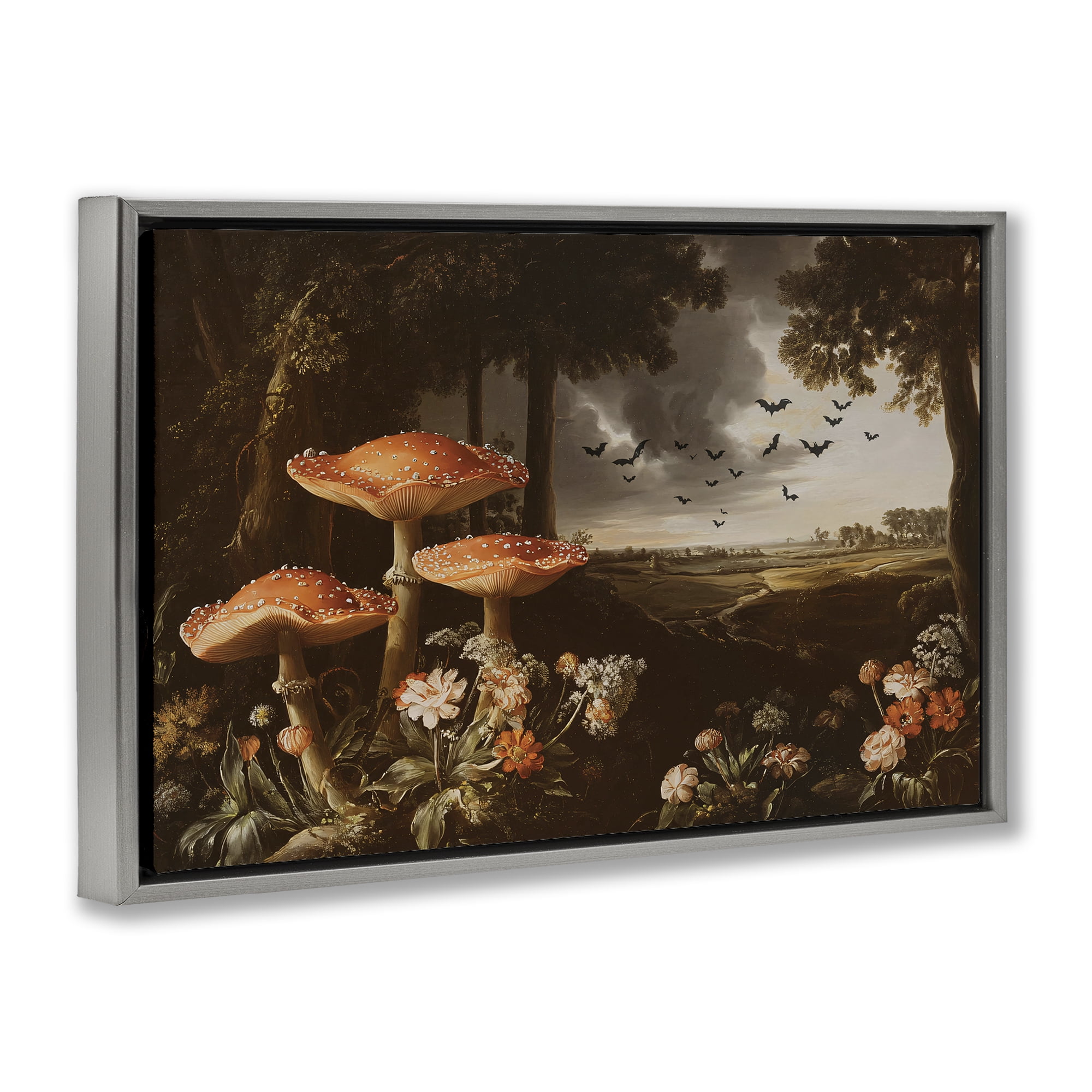 Stupell Industries Bats in Autumn Forest Gray Framed Floater Canvas Wall Art, design by Jacky Ngan