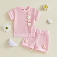 thumbnail image 2 of TOWED22 Toddler Girl 2 Piece Clothes Sets Round Neck Top Tshirt + Loose Shorts Sweet Summer Clothing Outfits for Infant Baby(Pink,18-24 M), 2 of 9