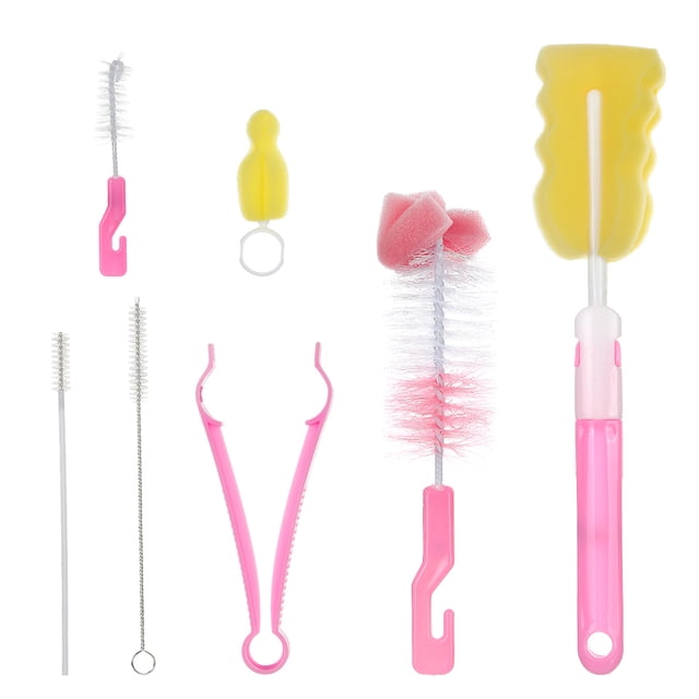 Cepillo Para Biberones Juego De Cepillos De Limpieza Con Esponja Seguro Para Alimentos Boquilla Para Biberones Herramienta De Limpieza Clip-On Juego De Cepillos Colgantes Para Biberones 7 Piezas Serendint BA000736-01