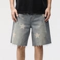thumbnail image 3 of Rvwovn Men's Star Graphic Jorts - Baggy Knee Length Washed Distressed Streetwear Denim Shorts, 3 of 8
