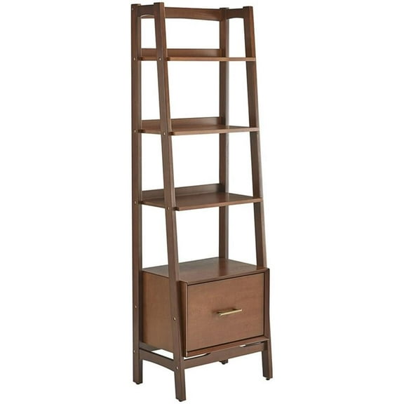 Pemberly Row 4-Shelf Narrow Mid-Century Wood Etagere Bookcase in Mahogany