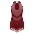 thumbnail image 2 of DPOIS Kids Girls Shiny Rhinestone Fringe Bodysuit Jazz Costume Burgundy 14, 2 of 7