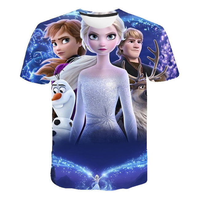 Regalos de cumpleaños para niña, camisetas de Frozen de dibujos animados para niñas, camisetas gráficas para niños, ropa estampada de verano, camisetas casuales de manga corta Tees5T Gao Jinjia LED