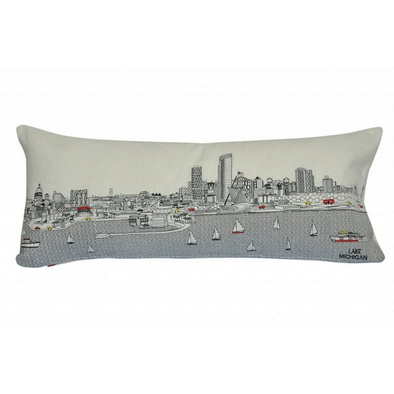 35" White Milwaukee Daylight Skyline Lumbar Decorative Pillow