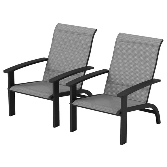 2-Piece Dark Grey Aluminum Adirondack Chairs - Mesh Seat, High Back for Patio, Garden & Deck Relaxation - Muskoka Style Outdoor Seating