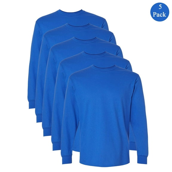 Gildan Ultra Cotton Men's Long Sleeve T-Shirt, Crew Neck Royal Color Classic Bulk Tee, 5-Pack, S