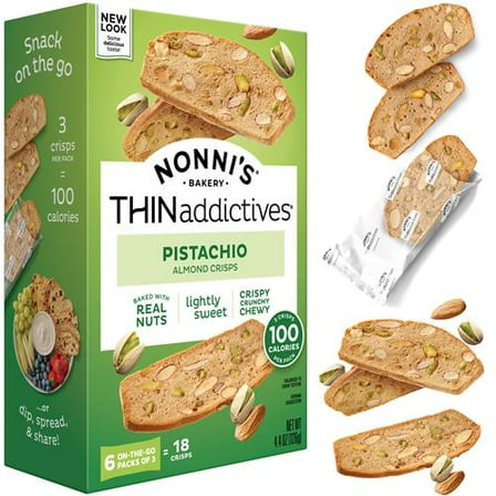 Nonnis, Thin Addictives Pistachio Almond Crisps, 4.4 Ounce - Pack of 2