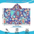 thumbnail image 2 of Blue Paisley and Floral Pattern Hooded Bath Towel，60"x35" for Ages 3 To 12 Kids, Quick Dry Lightweight Soft Microfiber Hood Beach Towel Cover Up for Kids, 2 of 7