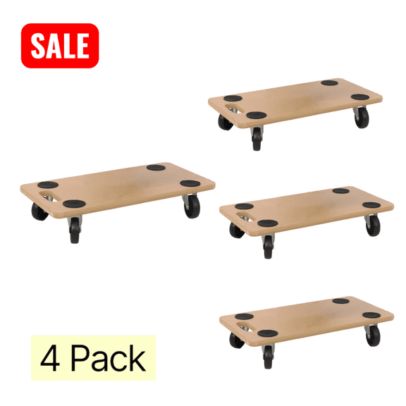Tcbosik 4 Pack Furniture Moving Dolly, Heavy Duty Wood Platform Cart with 4 Wheels, Furniture Mover Carrier, Natural