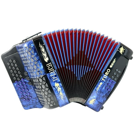 D'Luca Toro Button Accordion 34 Keys 12 Bass, GCF, Case and Straps, Blue/Black
