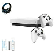 Pre-Owned Microsoft Xbox One X 1TB with 2 Controller, 4K Ultra HD White with BOLT AXTION Cleaning Kit Headset Bundle (Refurbished: Like New)