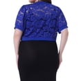 thumbnail image 3 of Cárdigans cortos de mujer plus size Agnes Orinda, con frente abierto, mangas cortas, encaje floral y boleros transparentes 2X azul real, 3 of 6