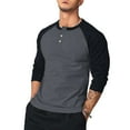 thumbnail image 2 of WTOBBY Men's Casual Button Neck Long Sleeve Top with Two-Tone Shoulder Design and Raglan Sleeve for Stylish Everyday Wear Comfortable Loose Fit Shirt ,Gray L, 2 of 4