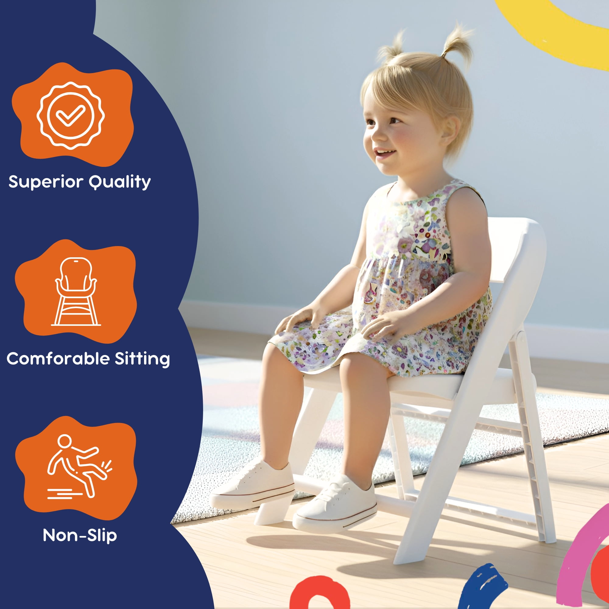 Giggle & Play Folding Chairs, Portable and Lightweight Kids Chair with Backrest, White, 2 Pack