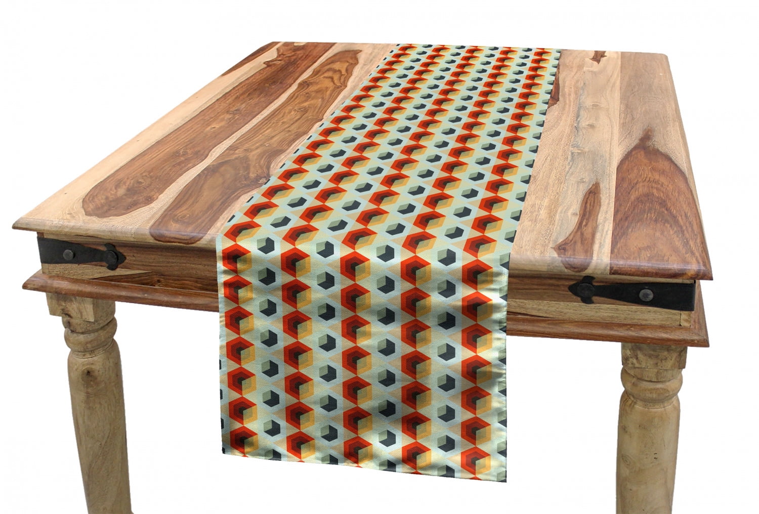 Geometric Table Runner, Hexagonal Comb Pattern Abstract Rhombus Borders