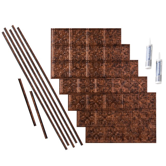 FASÄDE Traditional Style 10 Decorative Vinyl Backsplash 15 sq ft Kit in Moonstone Copper