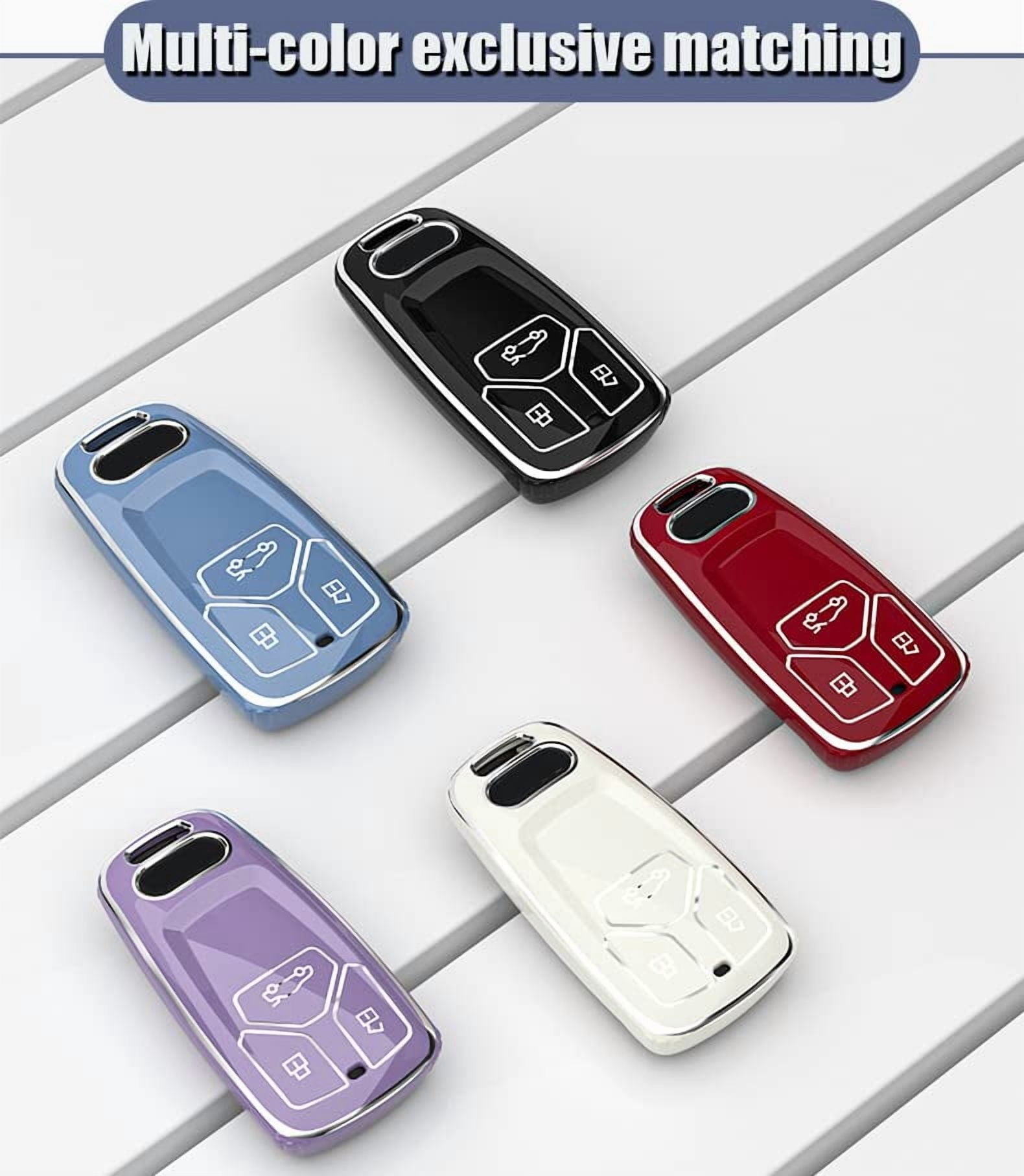 Key Fob Cover Fit for Audi A4 Q7 Q5 TT A3 A6 SQ5 R8 S5 Smart Remote Key Fob,TPU Key Case with Silver Edge